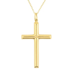 14K Yellow Gold Over Sterling Silver Cross Pendant Necklace 18 Inches 3.25 Grams