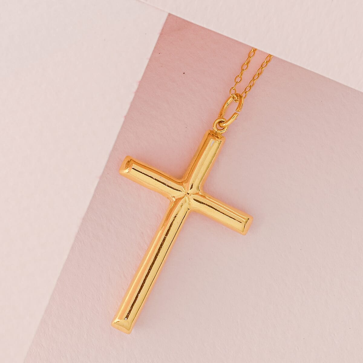 14K Yellow Gold Over Sterling Silver Cross Pendant Necklace 18 Inches 3.25 Grams image number 1