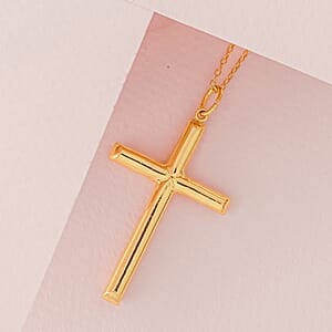 14K Yellow Gold Over Sterling Silver Cross Pendant Necklace 18 Inches 3.25 Grams