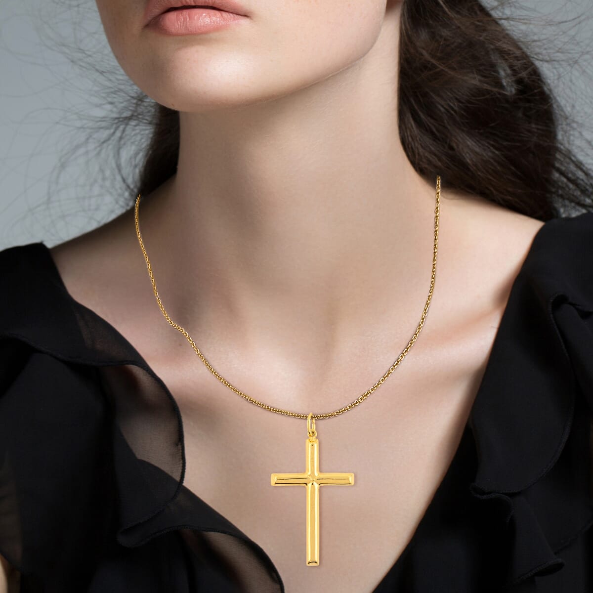 14K Yellow Gold Over Sterling Silver Cross Pendant Necklace 18 Inches 3.25 Grams image number 2