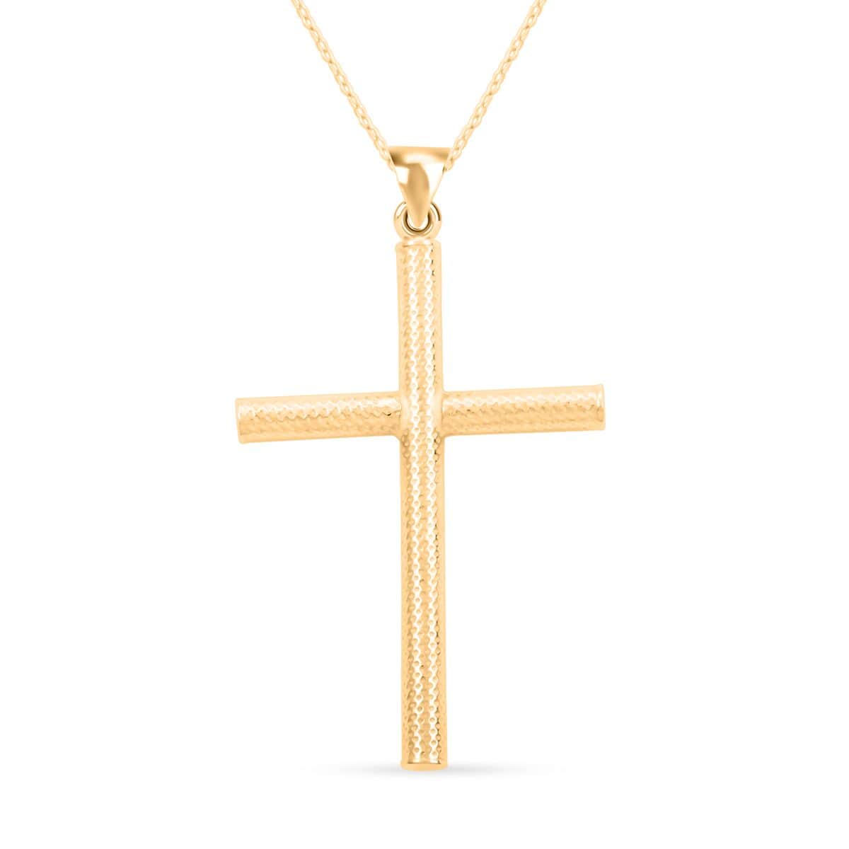 14K Yellow Gold Over Sterling Silver Textured Cross Pendant Necklace 18 Inches 3 Grams image number 0