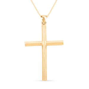 14K Yellow Gold Over Sterling Silver Textured Cross Pendant Necklace 18 Inches 3 Grams