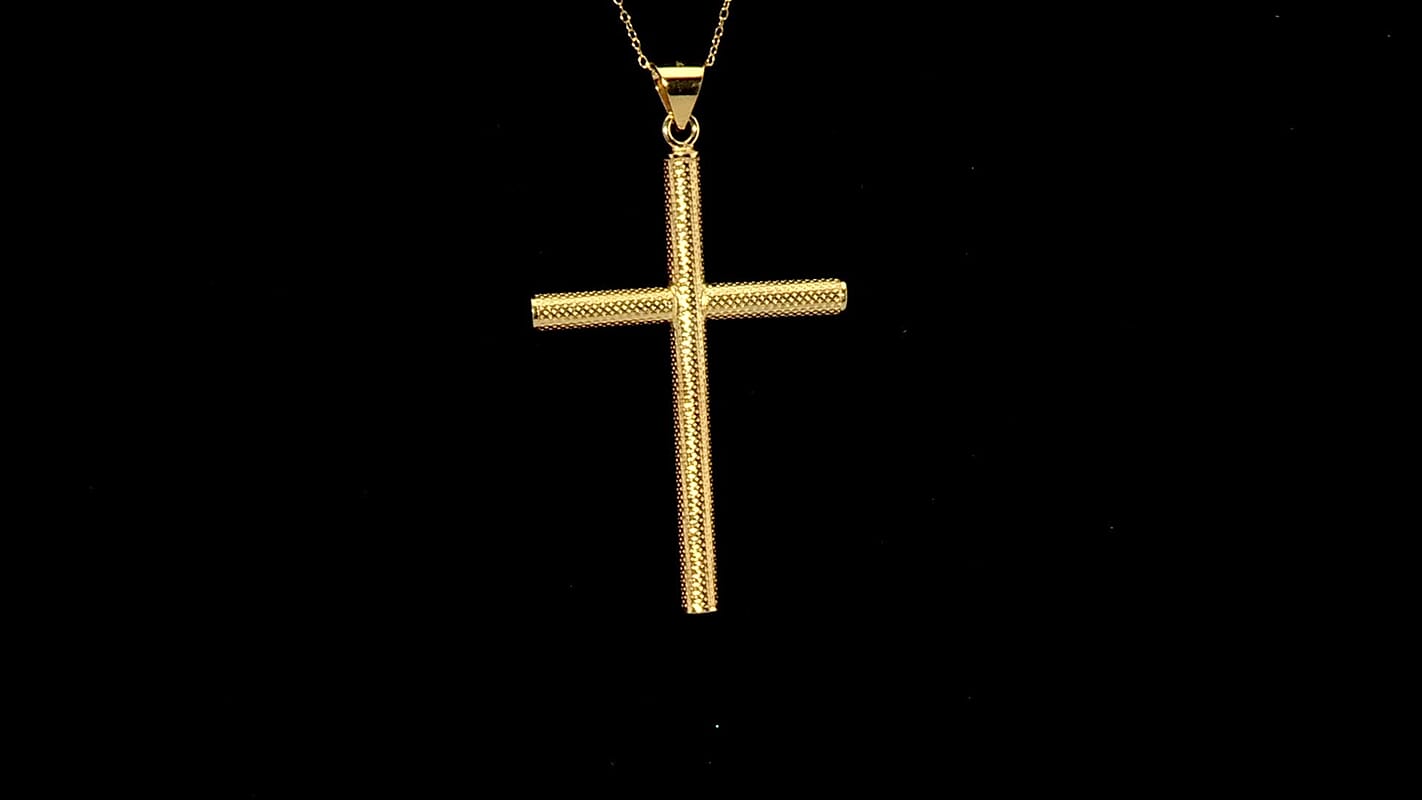 14K Yellow Gold Over Sterling Silver Textured Cross Pendant Necklace 18 Inches 3 Grams
