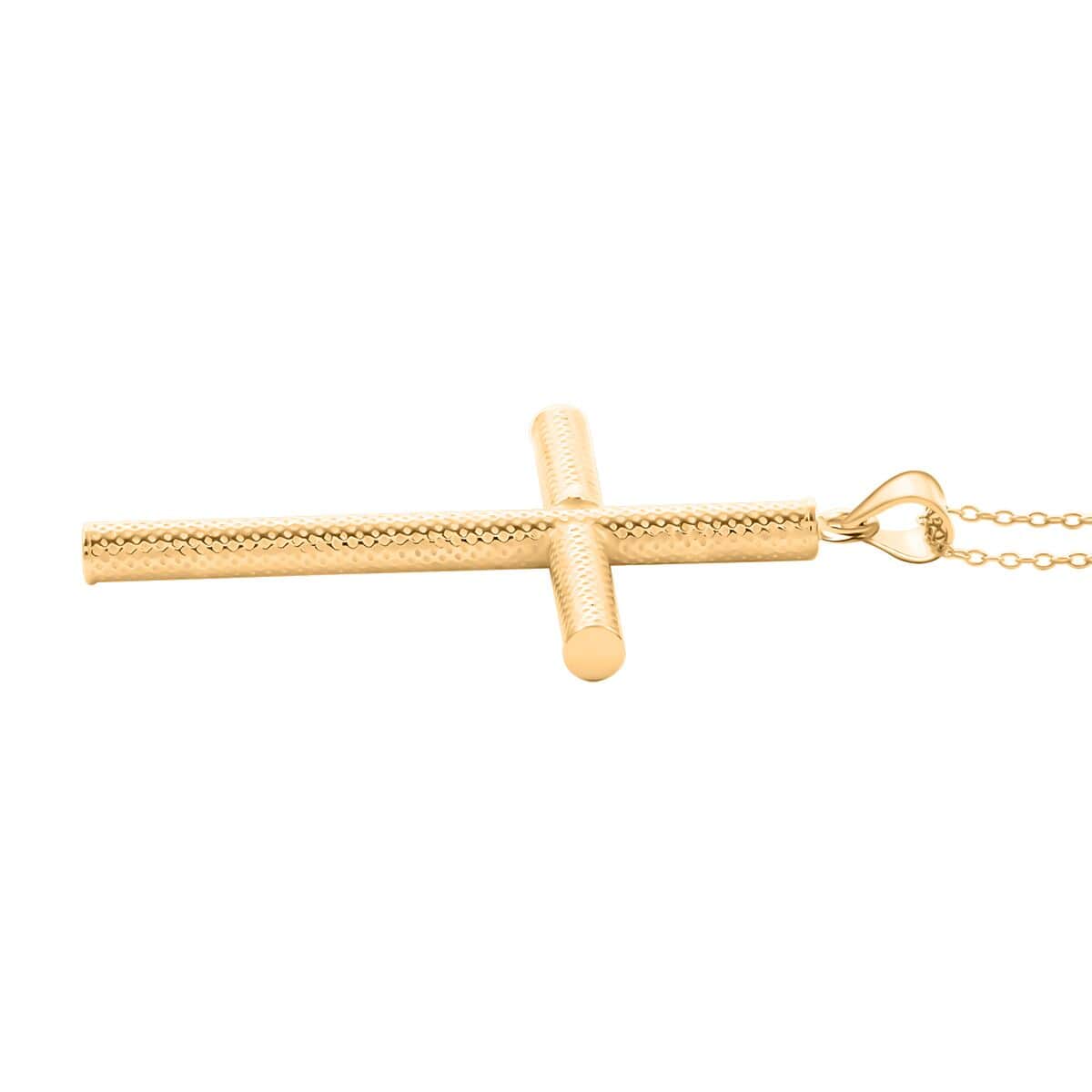 14K Yellow Gold Over Sterling Silver Textured Cross Pendant Necklace 18 Inches 3 Grams image number 3