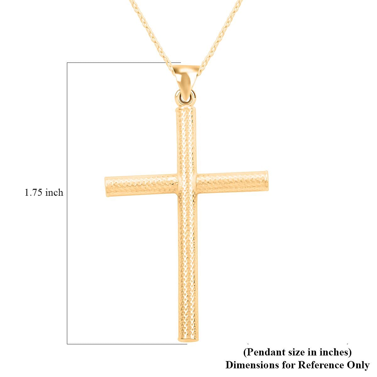 14K Yellow Gold Over Sterling Silver Textured Cross Pendant Necklace 18 Inches 3 Grams