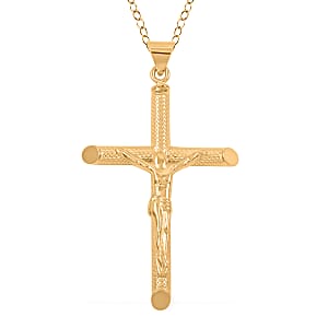 Cross Pendant Necklace in 14K Yellow Gold Over Sterling Silver 18 Inches 2.90 Grams