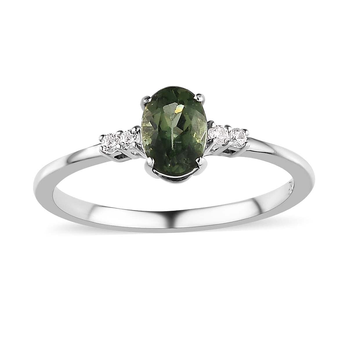 Tanzanian Natural Green Apatite and White Zircon 2.35 ctw Stud Earrings, Ring (Size 5.0) and Pendant in Platinum Over Sterling Silver
