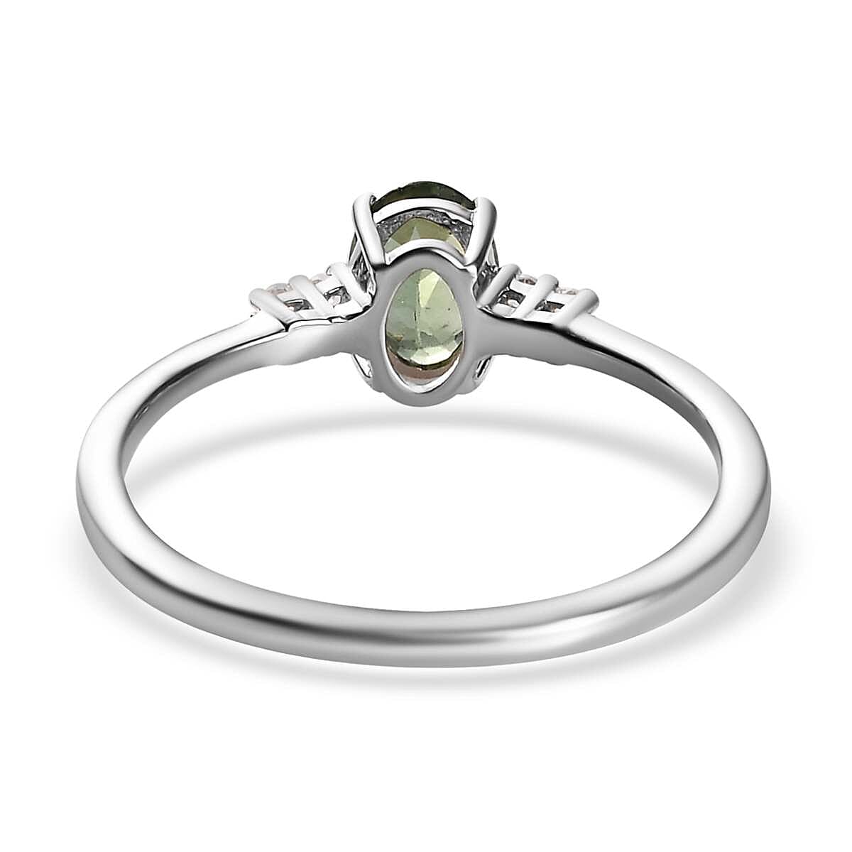Tanzanian Natural Green Apatite and White Zircon 2.35 ctw Stud Earrings, Ring (Size 5.0) and Pendant in Platinum Over Sterling Silver