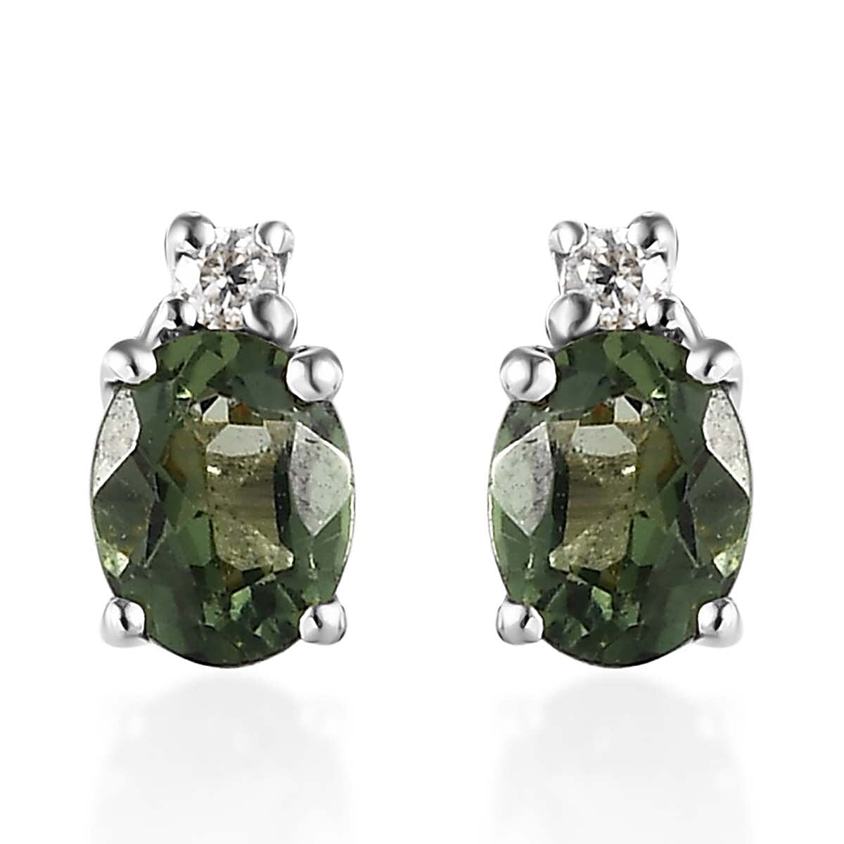 Tanzanian Natural Green Apatite and White Zircon 2.35 ctw Stud Earrings, Ring (Size 5.0) and Pendant in Platinum Over Sterling Silver