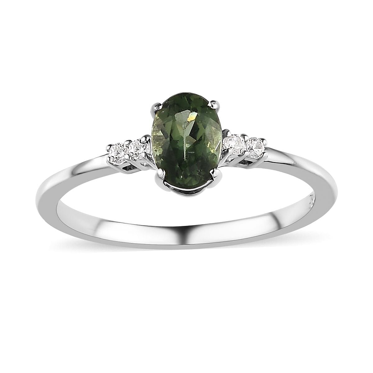 Tanzanian Natural Green Apatite and White Zircon Stud Earrings, Ring (Size 7.0) and Pendant in Platinum Over Sterling Silver 2.35 ctw image number 4