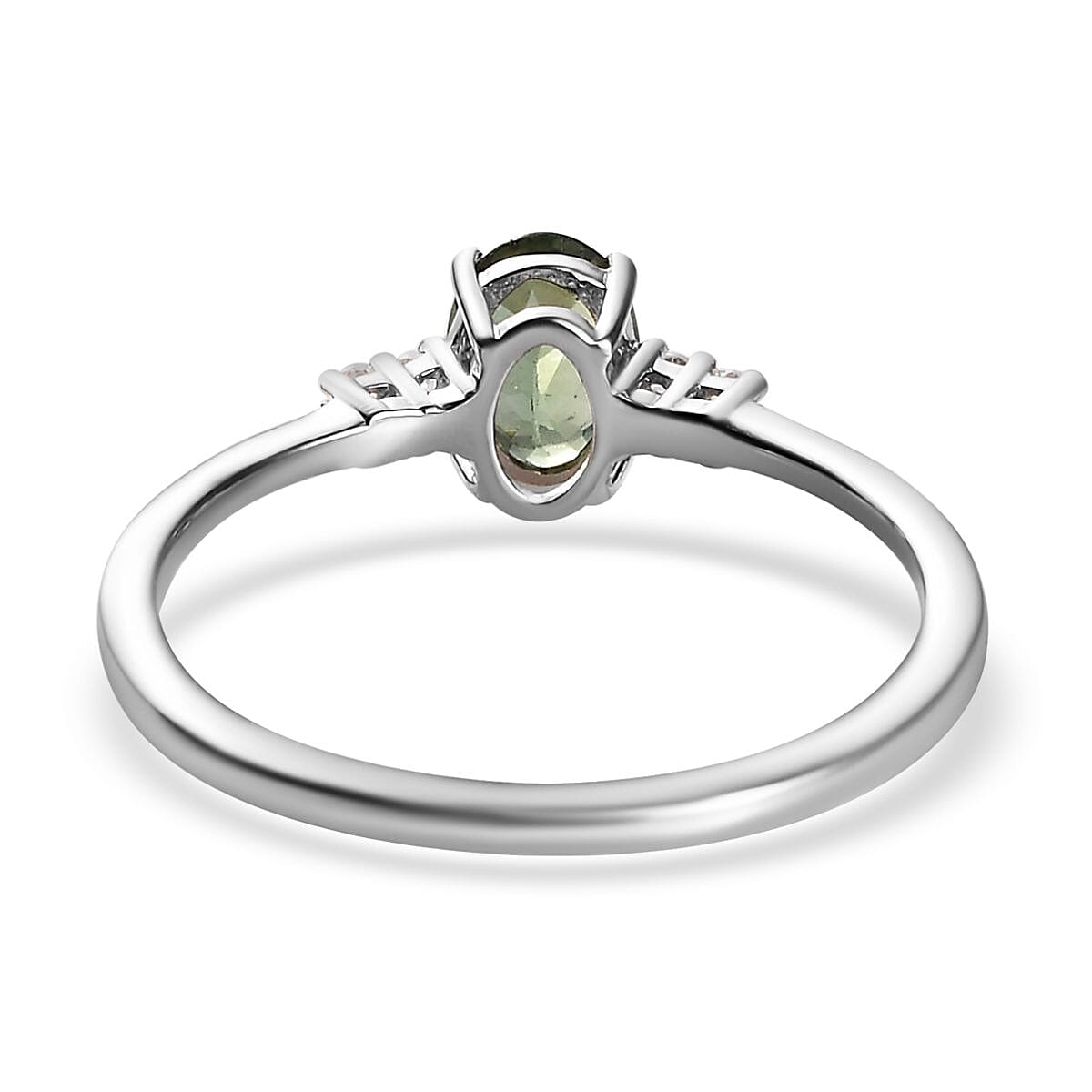 Tanzanian Natural Green Apatite and White Zircon Stud Earrings, Ring (Size 7.0) and Pendant in Platinum Over Sterling Silver 2.35 ctw image number 6