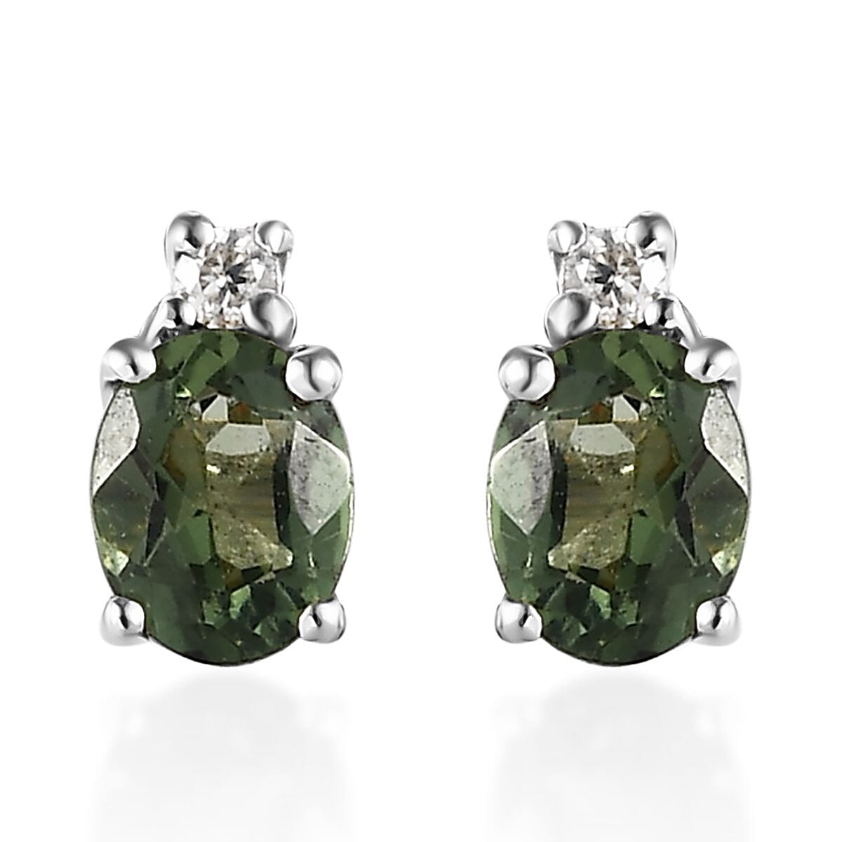 Tanzanian Natural Green Apatite and White Zircon Stud Earrings, Ring (Size 7.0) and Pendant in Platinum Over Sterling Silver 2.35 ctw image number 10