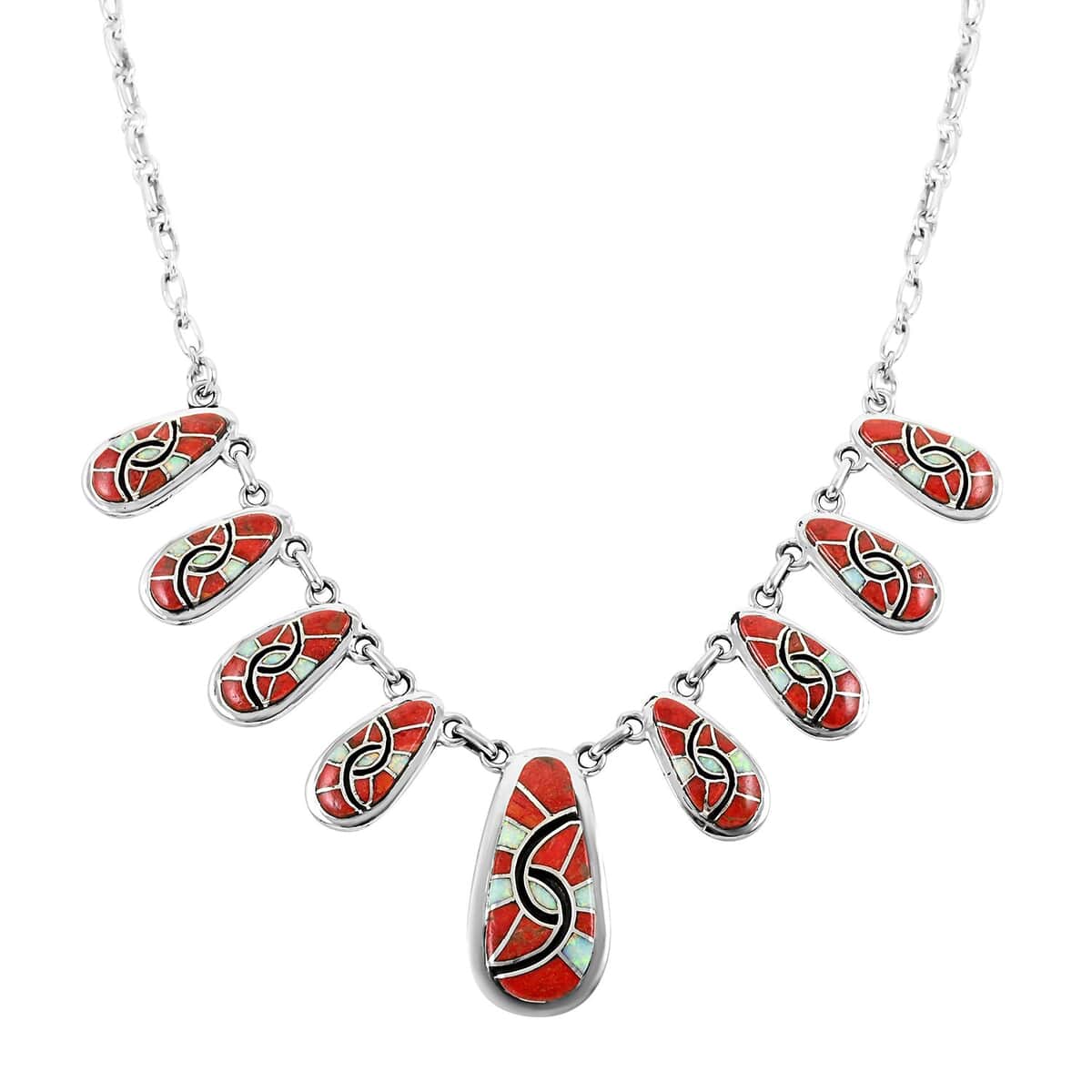 Santa Fe Style Multi Gemstone Necklace 18-21 Inches and Earrings in Sterling Silver 40.50 ctw image number 2
