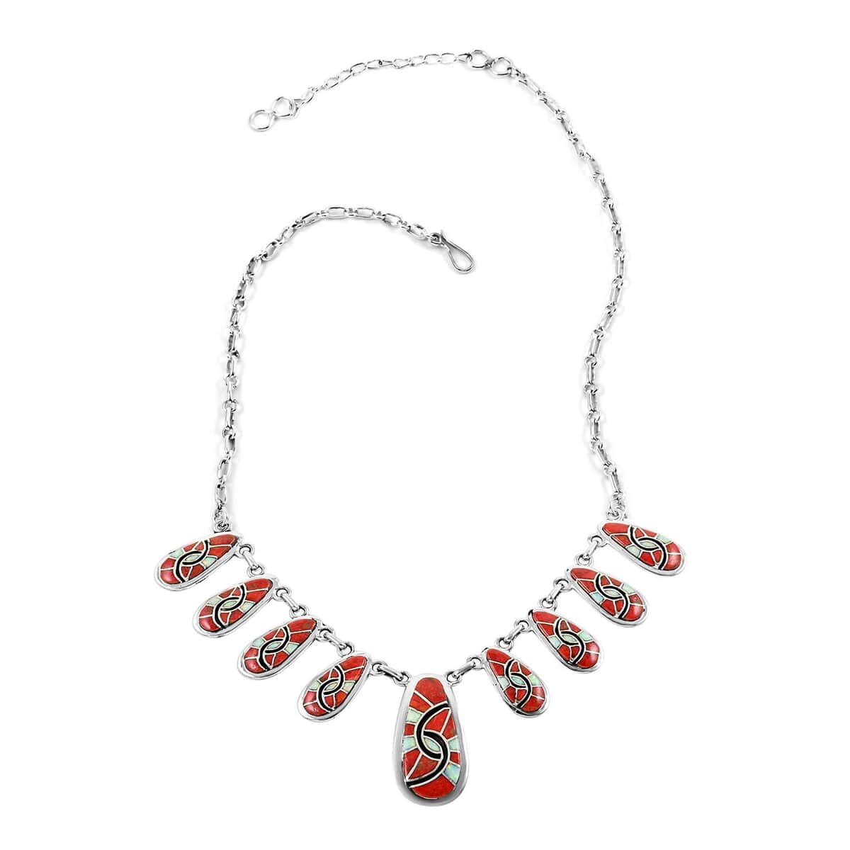 Santa Fe Style Multi Gemstone Necklace 18-21 Inches and Earrings in Sterling Silver 40.50 ctw image number 3