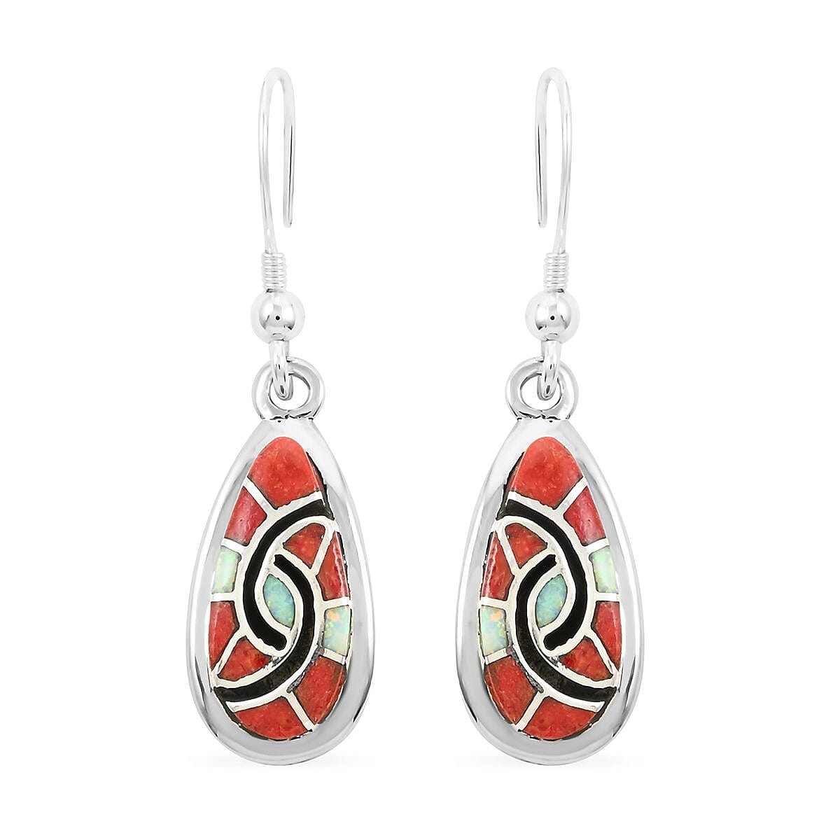 Santa Fe Style Enhanced Coral and Multi Gemstone Necklace 18-21 Inches and Earrings in Sterling Silver 65.00 ctw