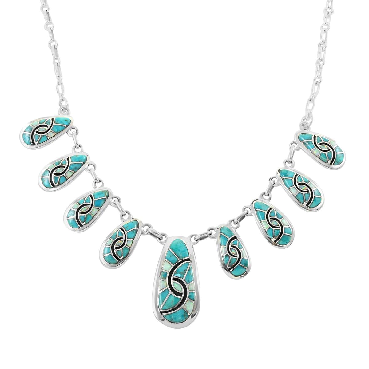 Santa Fe Style Turquoise and Multi Gemstone Necklace 18-21 Inches and Earrings in Sterling Silver 40.50 ctw image number 2