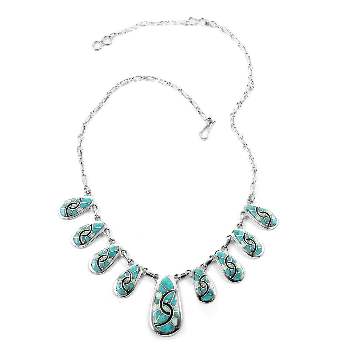 Santa Fe Style Turquoise and Multi Gemstone Necklace 18-21 Inches and Earrings in Sterling Silver 40.50 ctw image number 3