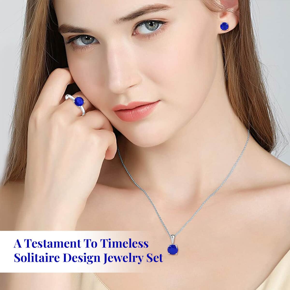 Doorbuster Tanzanian Blue Spinel (DF) Solitaire Stud Earrings, Ring (Size 5.00) and Pendant Necklace 18 Inches in Platinum Over Sterling Silver 5.10 image number 1