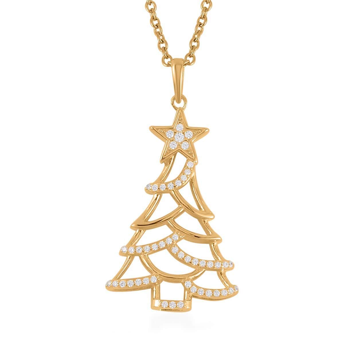 Simulated Diamond Christmas Tree Pendant in 14K Yellow Gold Over Sterling Silver with Stainless Steel Necklace 20 Inches 0.40 ctw image number 0