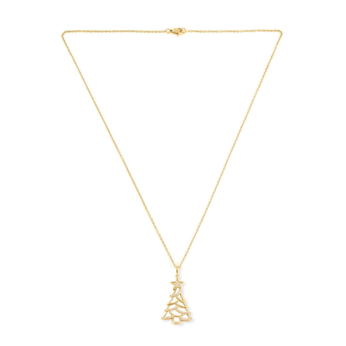 Simulated Diamond Christmas Tree Pendant in 14K Yellow Gold Over Sterling Silver with Stainless Steel Necklace 20 Inches 0.40 ctw image number 3