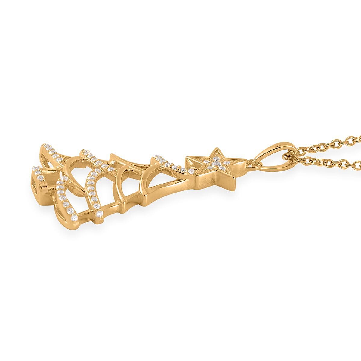 Simulated Diamond Christmas Tree Pendant in 14K Yellow Gold Over Sterling Silver with Stainless Steel Necklace 20 Inches 0.40 ctw