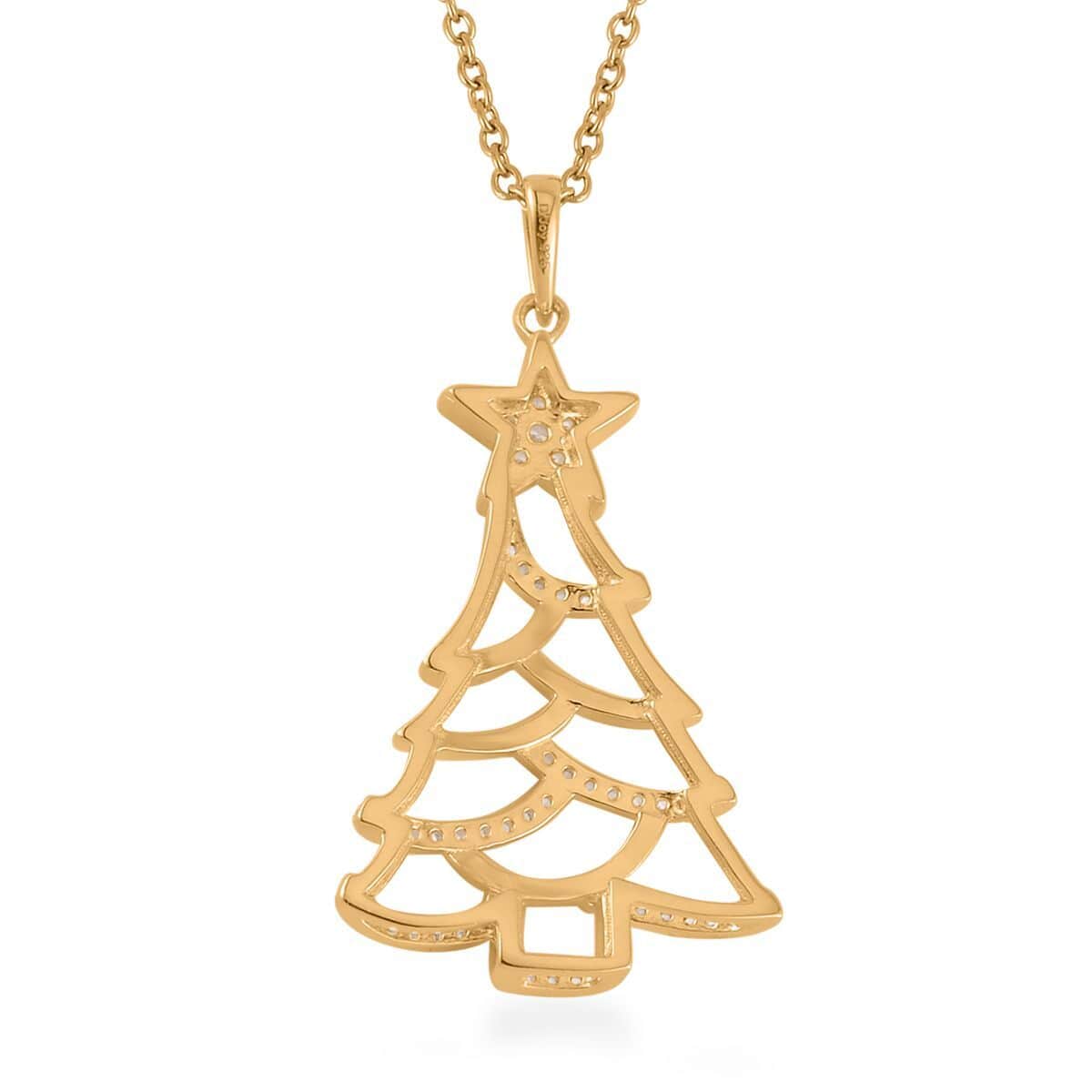 Simulated Diamond Christmas Tree Pendant in 14K Yellow Gold Over Sterling Silver with Stainless Steel Necklace 20 Inches 0.40 ctw image number 5