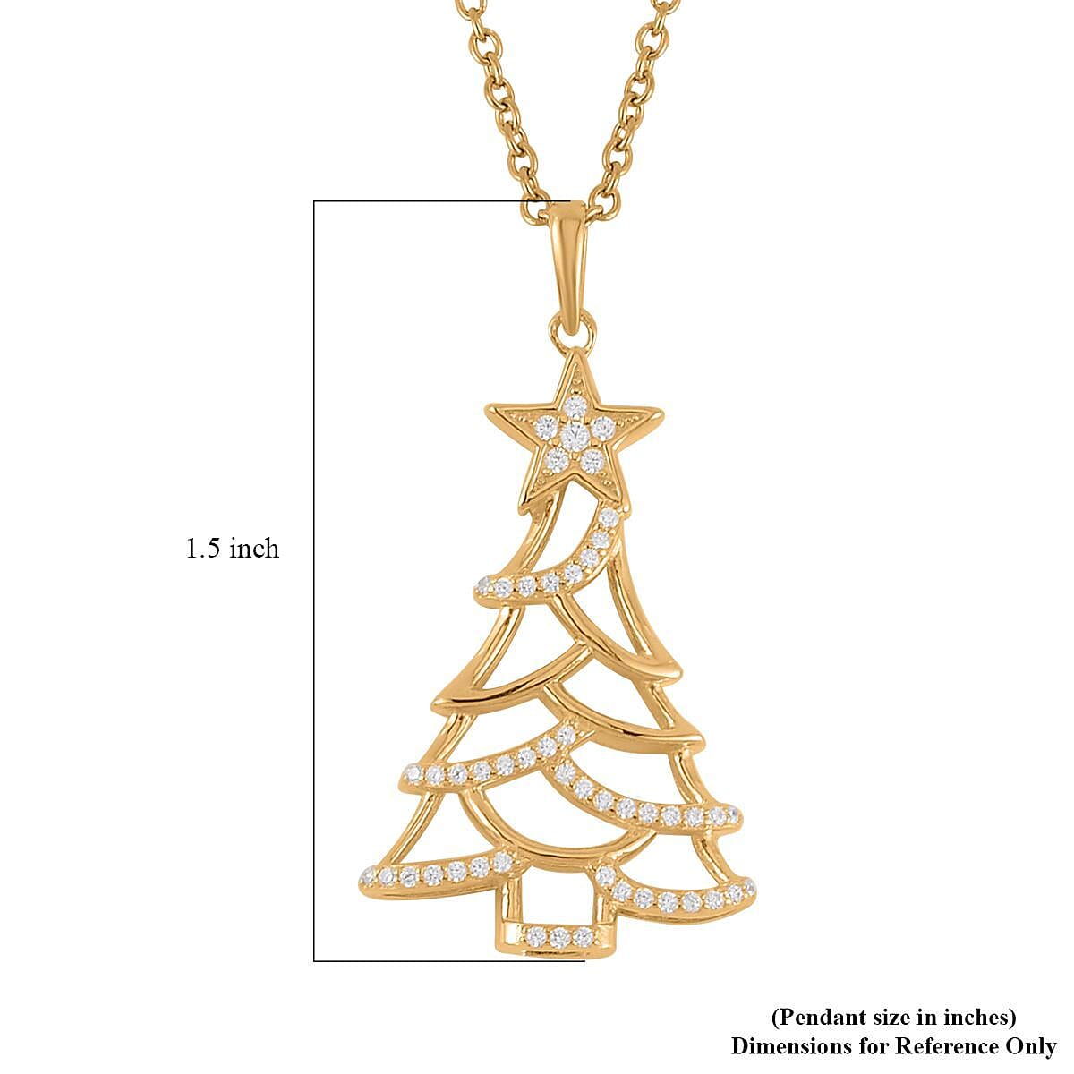 Simulated Diamond Christmas Tree Pendant in 14K Yellow Gold Over Sterling Silver with Stainless Steel Necklace 20 Inches 0.40 ctw