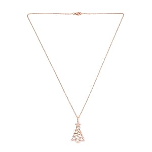 Simulated Diamond Pendant Necklace in 14K RG Over Sterling Silver (20 Inches)