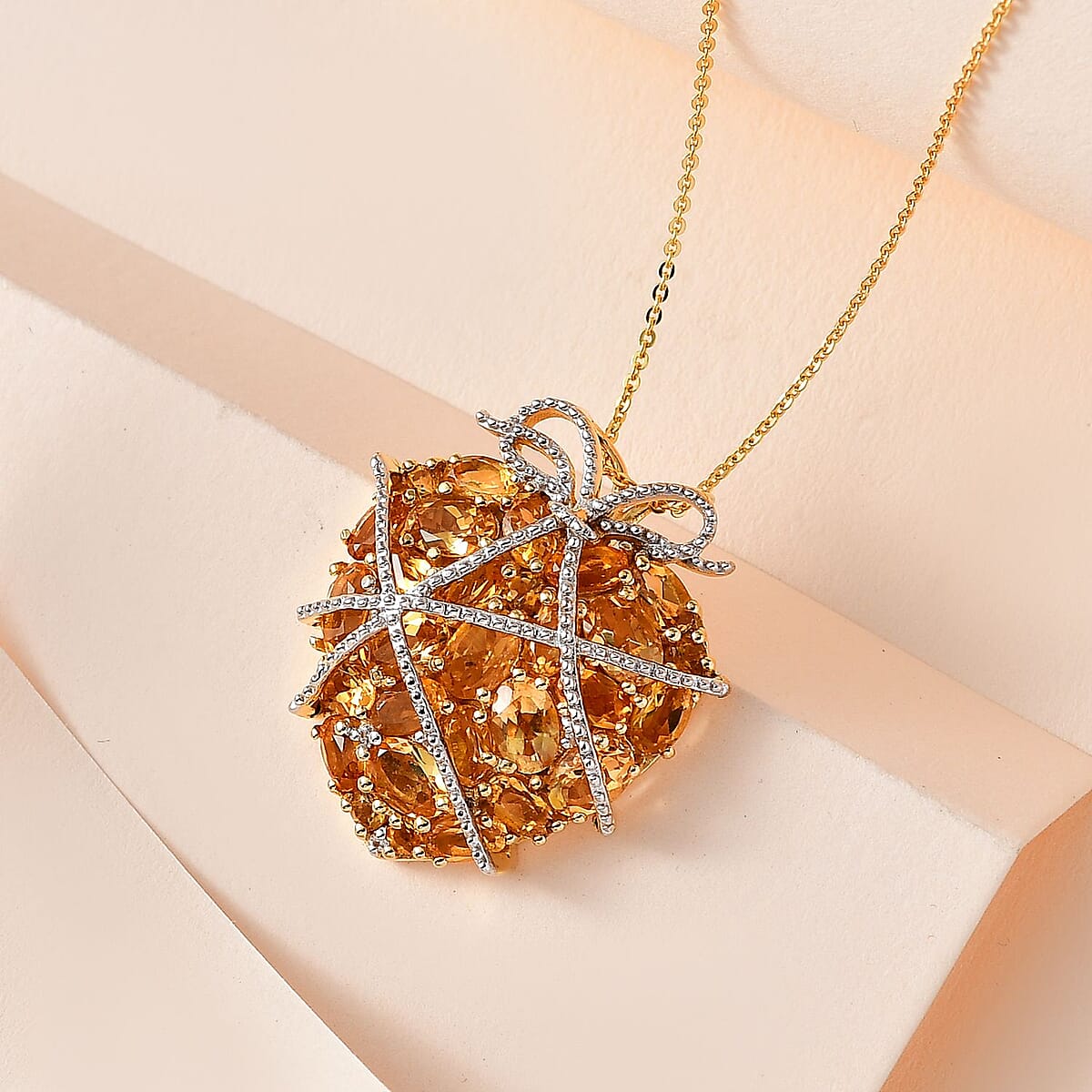 GP Amore Collection Premium Brazilian Citrine and White Zircon Heart Pendant Necklace 20 Inches in Vermeil Yellow Gold Over Sterling Silver 7.35 ctw image number 1