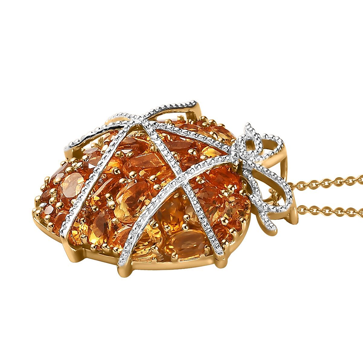 GP Amore Collection Premium Brazilian Citrine and White Zircon Heart Pendant Necklace 20 Inches in Vermeil Yellow Gold Over Sterling Silver 7.35 ctw image number 3