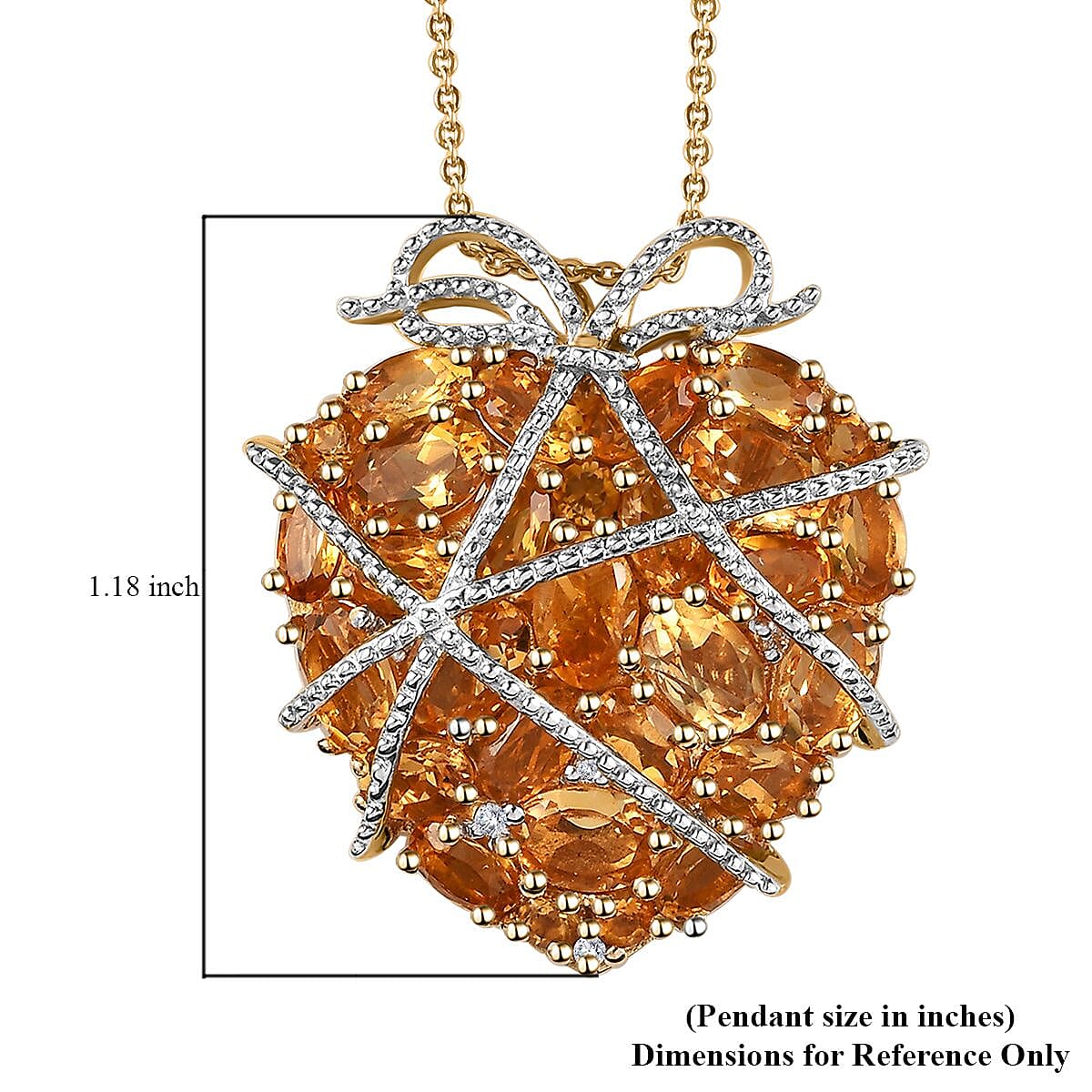 GP Amore Collection Premium Brazilian Citrine and White Zircon Heart Pendant Necklace 20 Inches in Vermeil Yellow Gold Over Sterling Silver 7.35 ctw image number 6