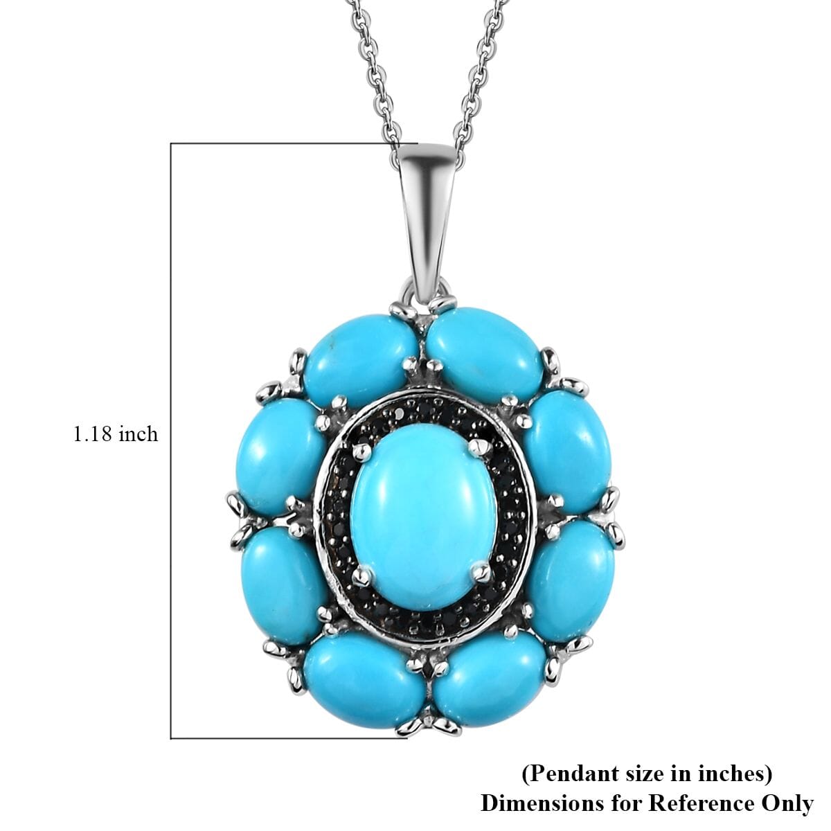Sleeping Beauty Turquoise and Thai Black Spinel Cocktail Pendant Necklace 20 Inches in Platinum Over Sterling Silver 5.65 ctw image number 6