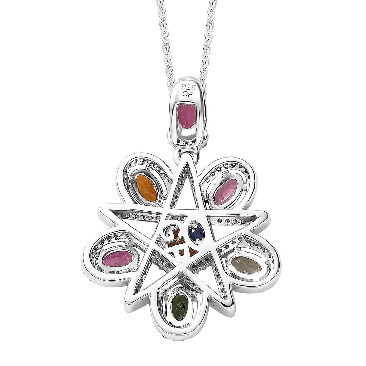 GP Celestial Dreams Collection Premium Multi-Tourmaline and White Zircon 2.90 ctw Pendant Necklace in Platinum Over Sterling Silver 20 Inches