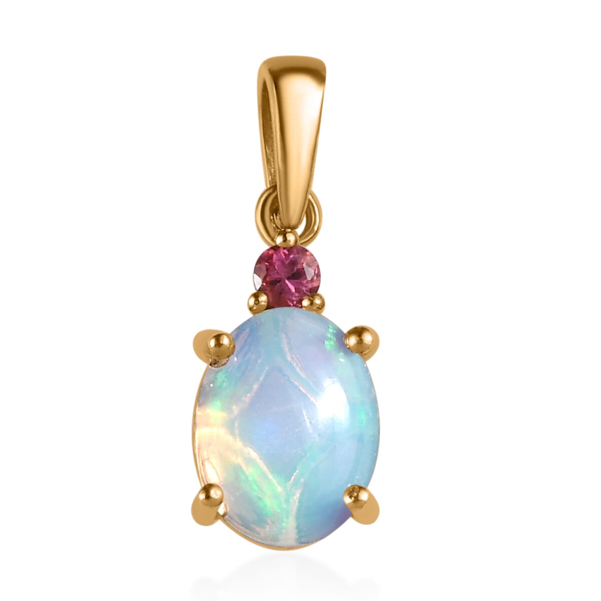 Ethiopian Welo Opal, Ouro Fino Rubellite Ring (Size 5.0) and Pendant in Vermeil Yellow Gold Over Sterling Silver 2.35 ctw image number 7
