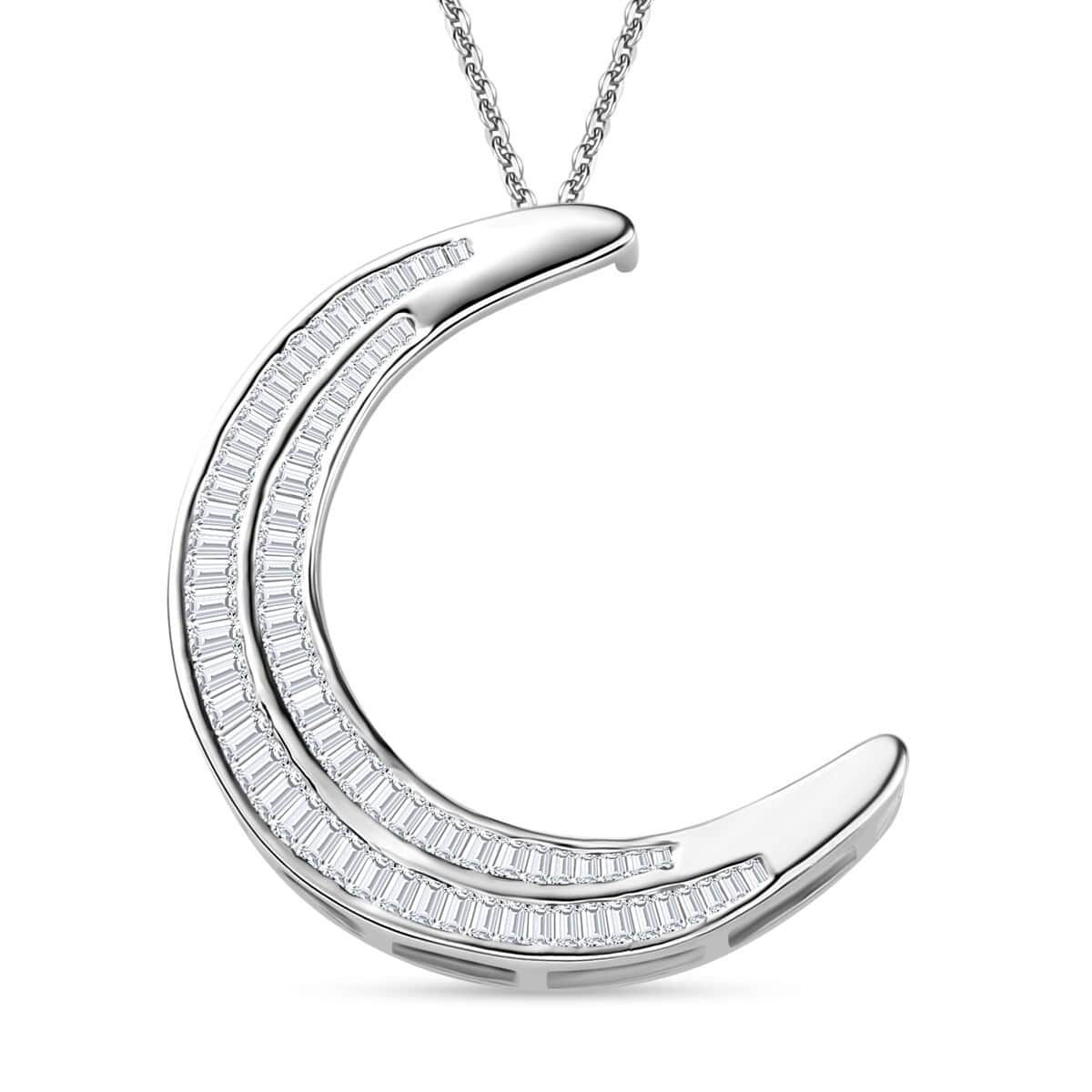 Diamond Moon Pendant Necklace 20 Inches in Platinum Over Sterling Silver 1.00 ctw image number 0