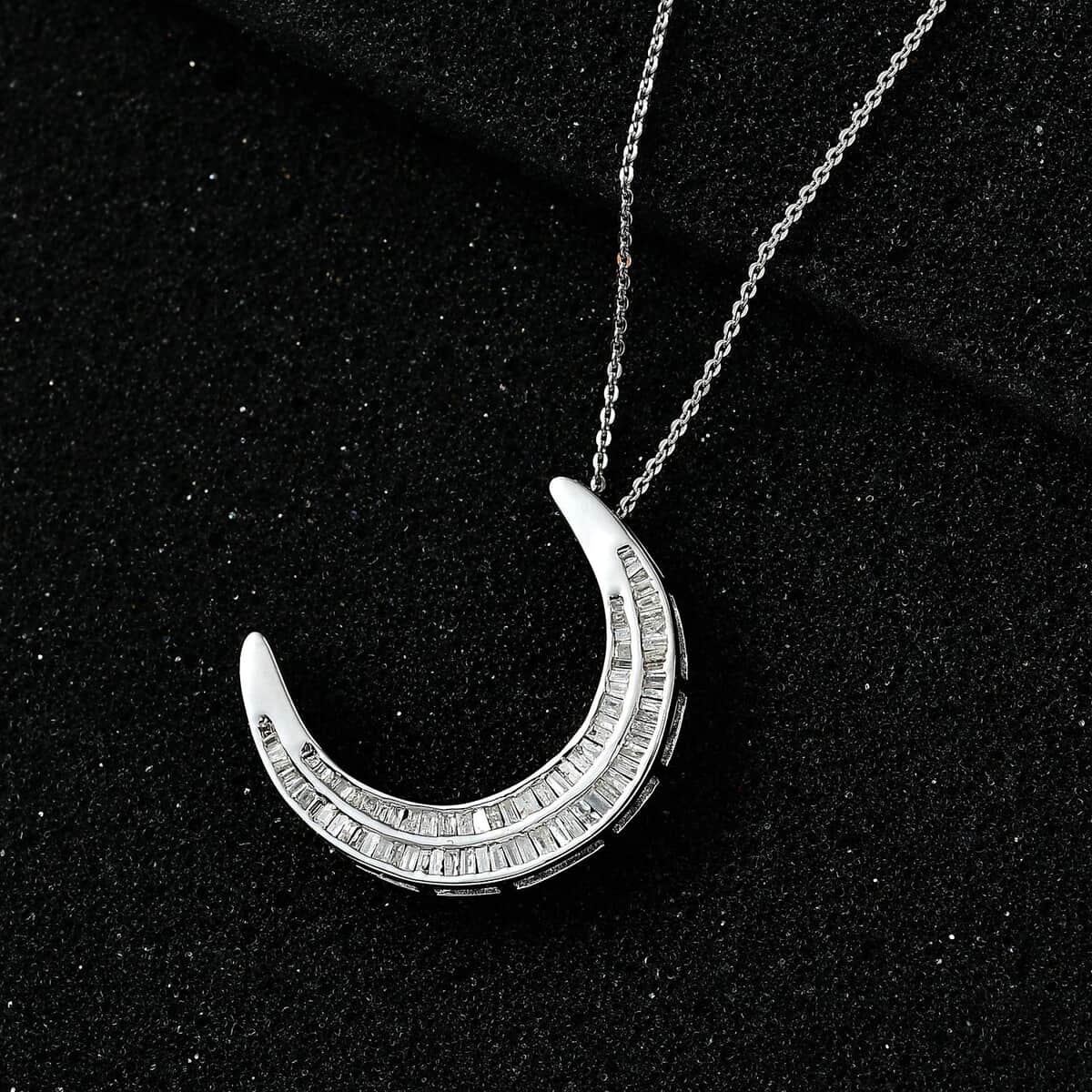 Diamond Moon Pendant Necklace 20 Inches in Platinum Over Sterling Silver 1.00 ctw image number 1