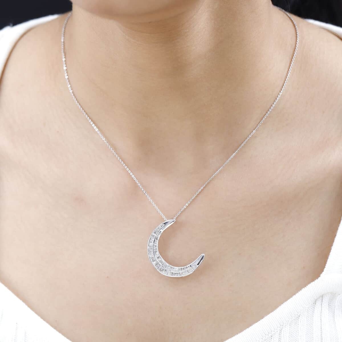 Diamond Moon Pendant Necklace 20 Inches in Platinum Over Sterling Silver 1.00 ctw image number 2