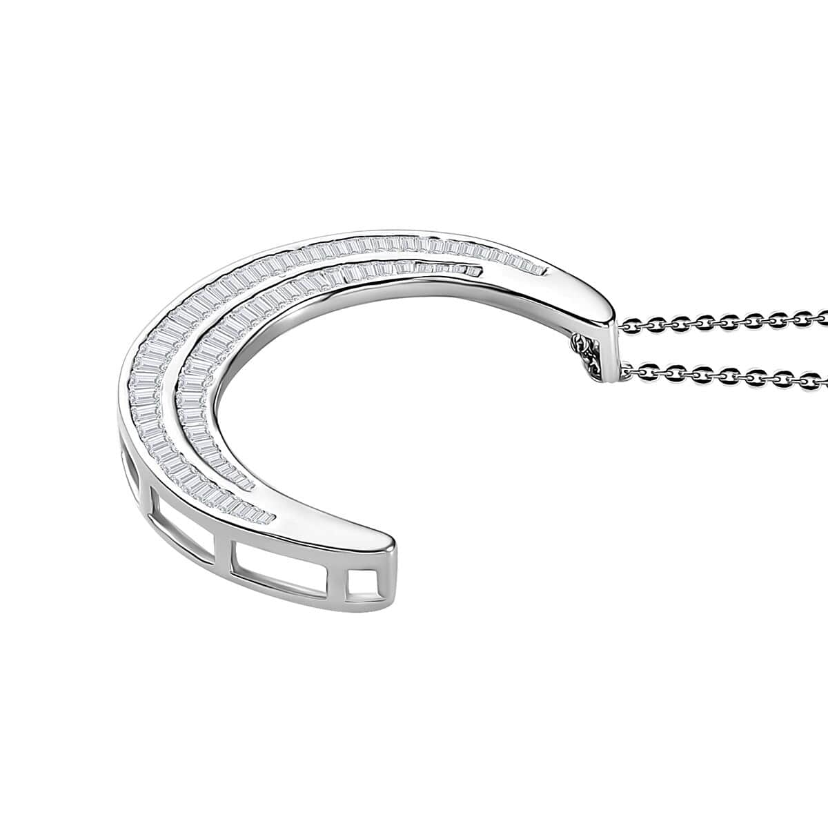 Diamond Moon Pendant Necklace 20 Inches in Platinum Over Sterling Silver 1.00 ctw image number 3