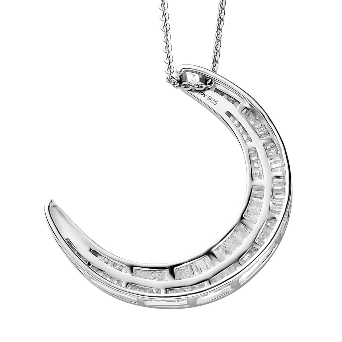 Diamond Moon Pendant Necklace 20 Inches in Platinum Over Sterling Silver 1.00 ctw image number 4