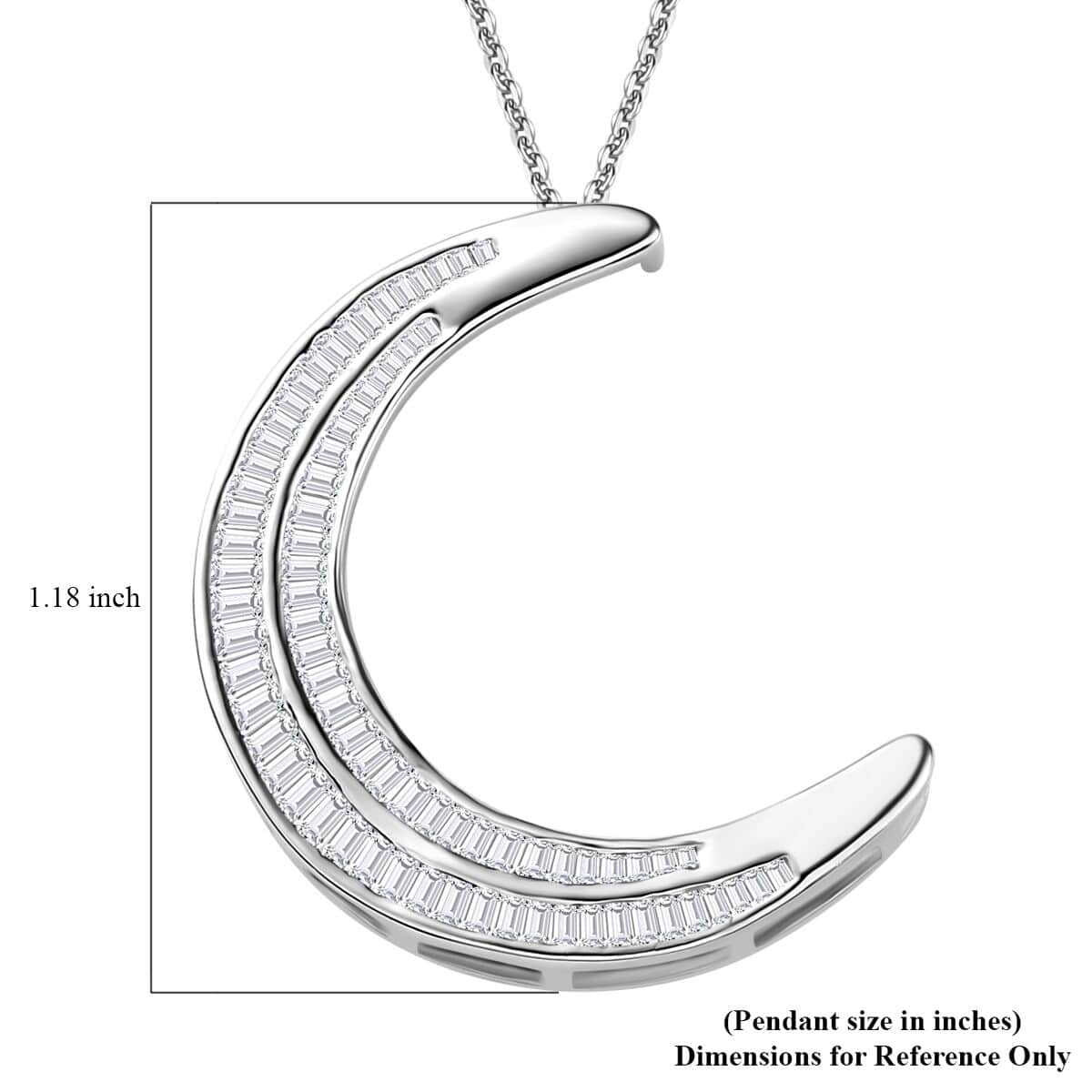 Diamond Moon Pendant Necklace 20 Inches in Platinum Over Sterling Silver 1.00 ctw image number 6