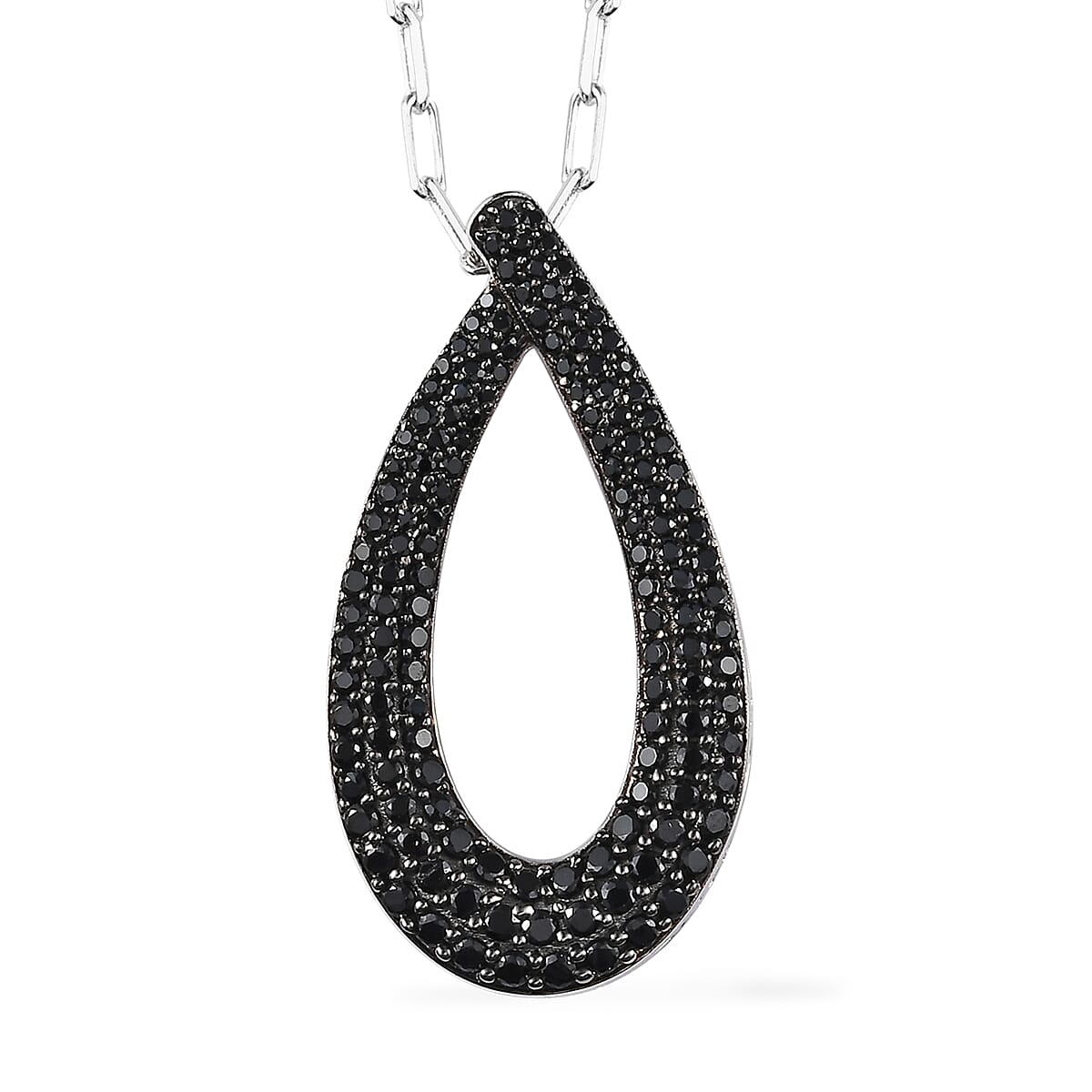 Thai Black Spinel 1.80 ctw Pendant Necklace in Rhodium Over Sterling Silver 18 Inches