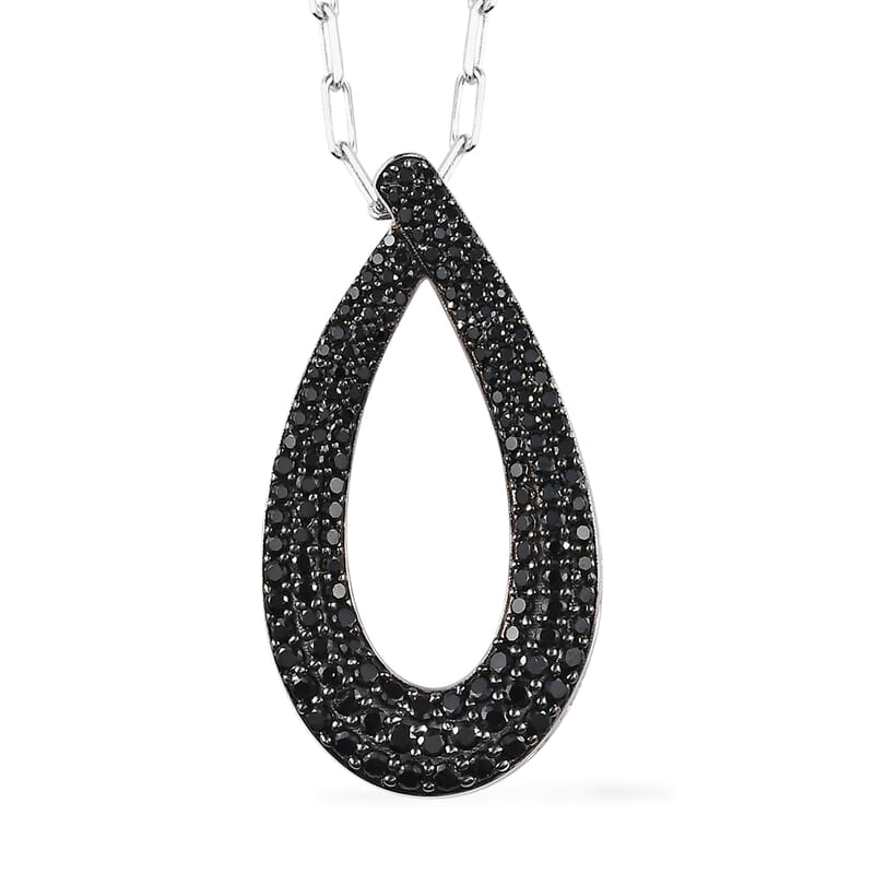 Thai Black Spinel 1.80 ctw Pendant Necklace in Rhodium Over Sterling Silver 18 Inches