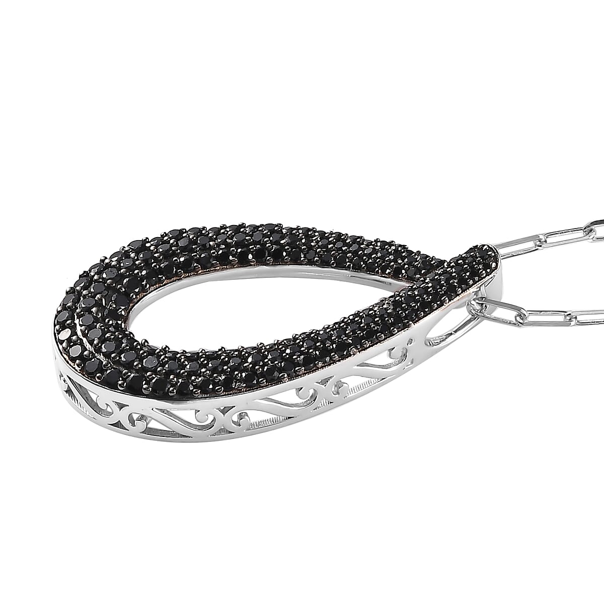 Thai Black Spinel 1.80 ctw Pendant Necklace in Rhodium Over Sterling Silver 18 Inches