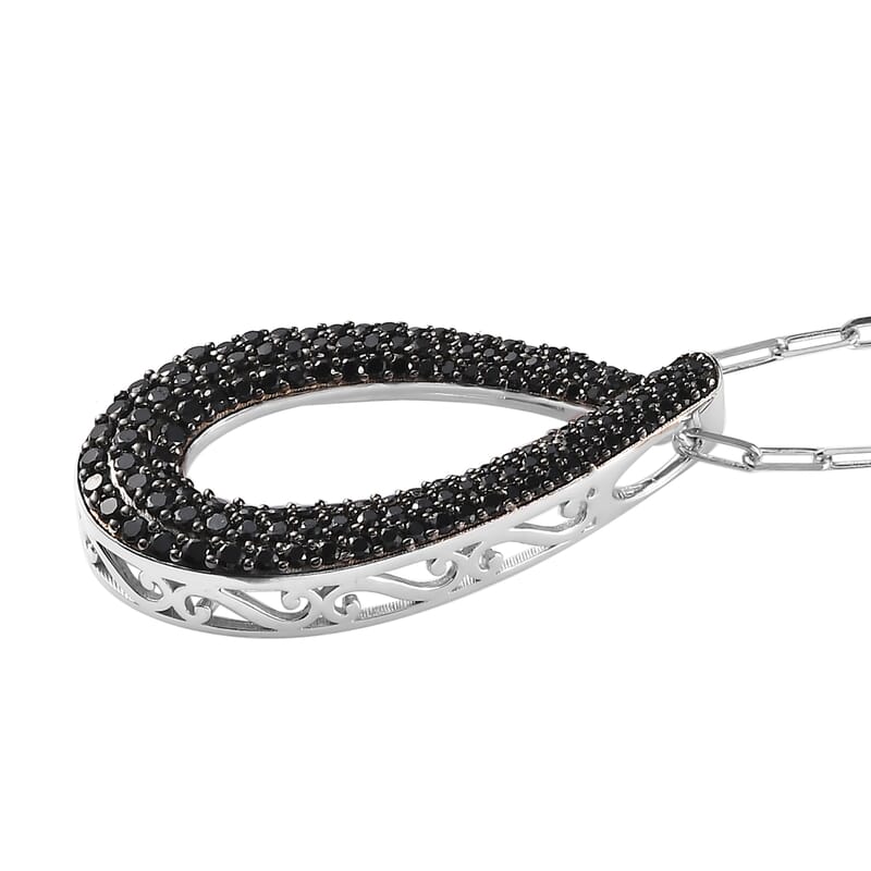 Thai Black Spinel 1.80 ctw Pendant Necklace in Rhodium Over Sterling Silver 18 Inches