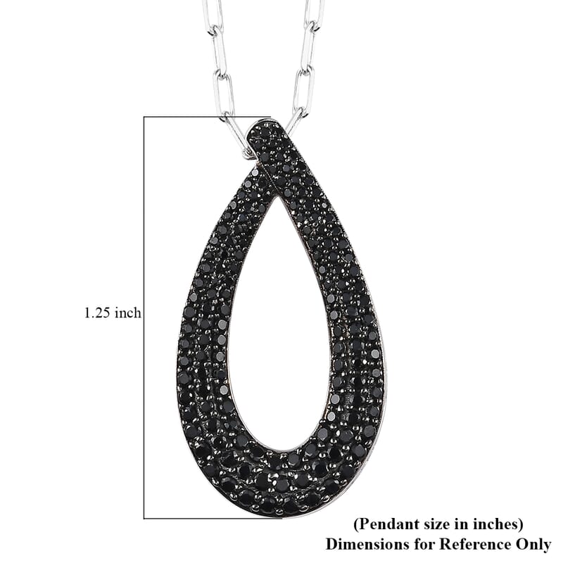 Thai Black Spinel 1.80 ctw Pendant Necklace in Rhodium Over Sterling Silver 18 Inches