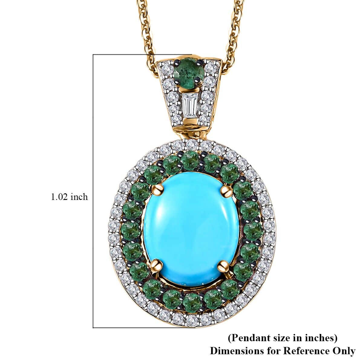 Premium Sleeping Beauty Turquoise and Multi Gemstone Double Halo Pendant Necklace 20 Inches in Vermeil Yellow Gold Over Sterling Silver 4.40 ctw image number 5