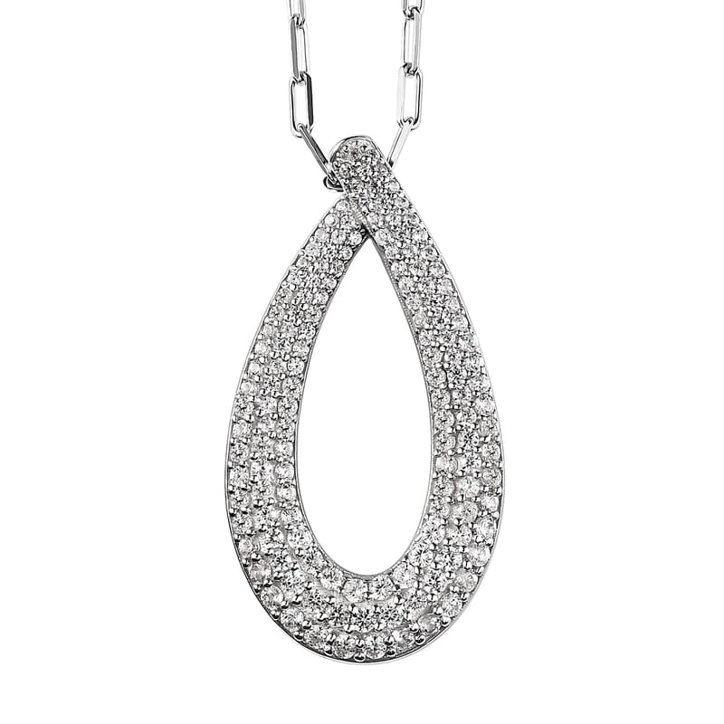 White Zircon 1.85 ctw Pendant Necklace in Rhodium Over Sterling Silver 18 Inches