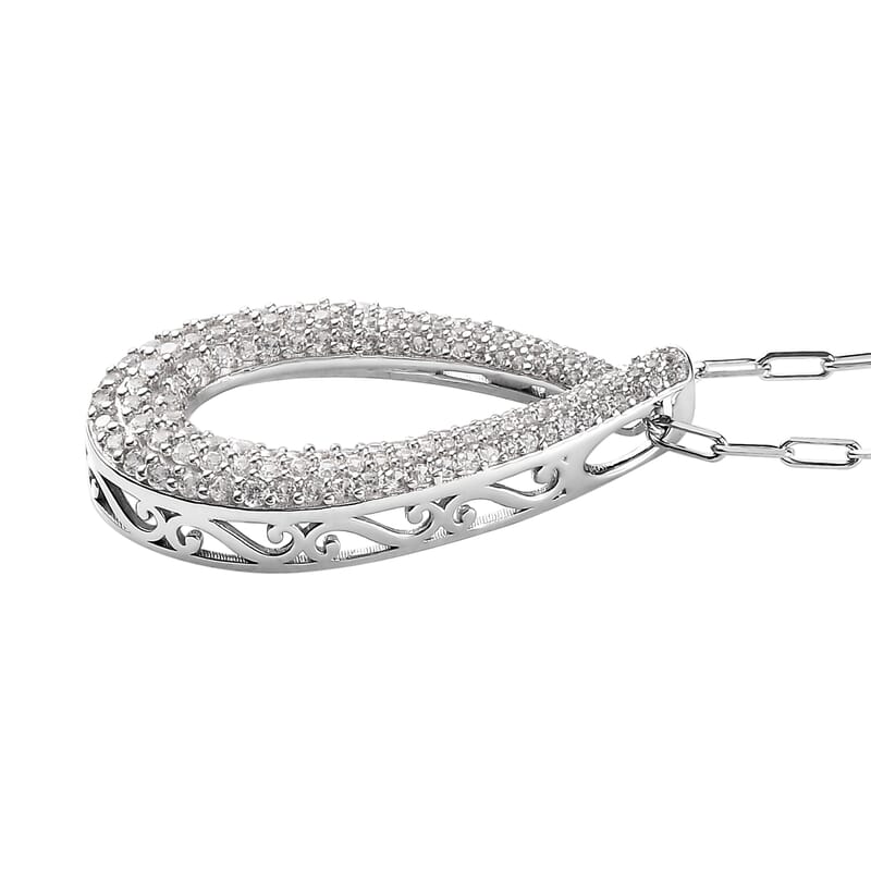 White Zircon 1.85 ctw Pendant Necklace in Rhodium Over Sterling Silver 18 Inches