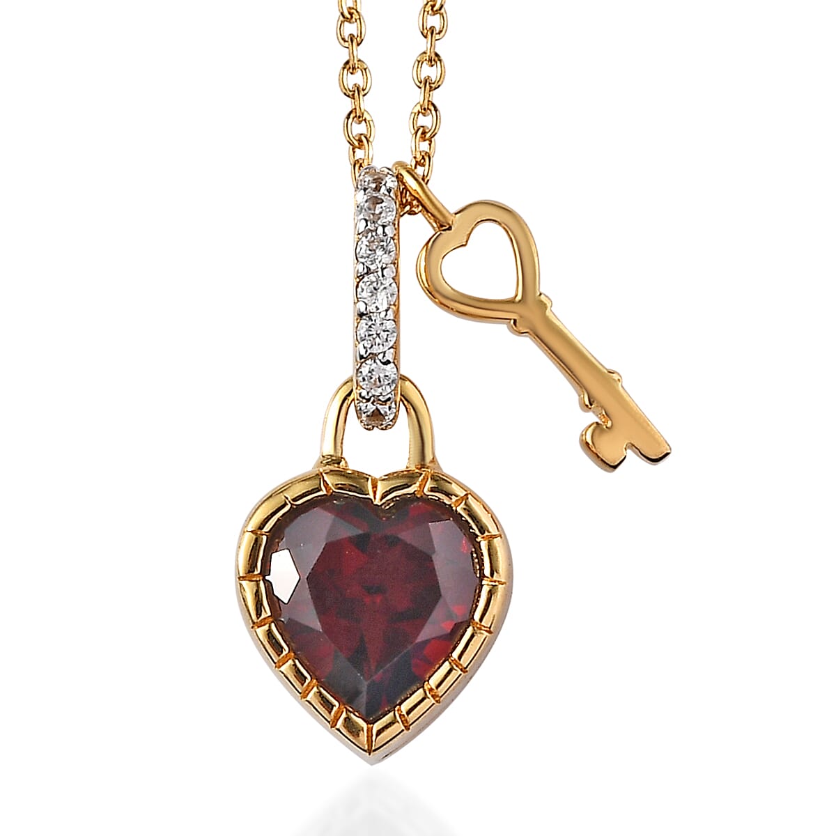 Premium Mozambique Garnet and White Zircon 1.30 ctw Pendant Necklace in 18K Vermeil Yellow Gold Over Sterling Silver 20 Inches