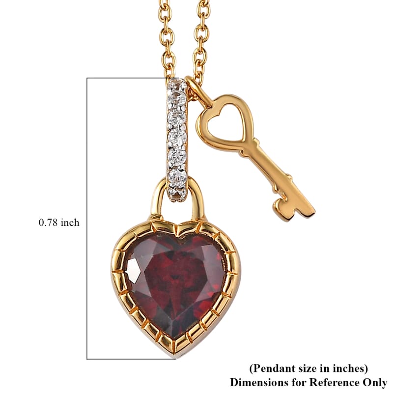 Premium Mozambique Garnet and White Zircon 1.30 ctw Pendant Necklace in 18K Vermeil Yellow Gold Over Sterling Silver 20 Inches